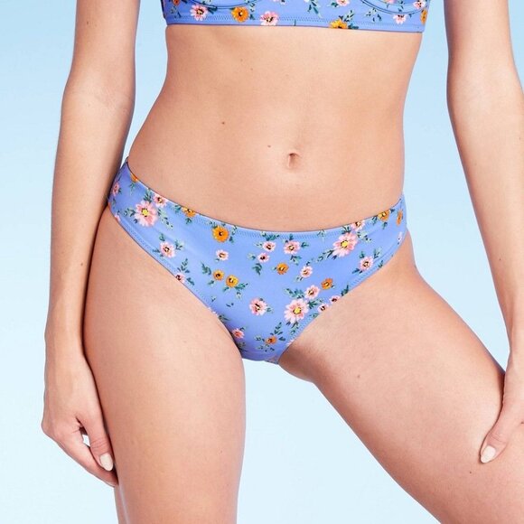 Shade & Shore Floral Bikini Bottoms Womens Size S Blue Multicolor Polyester/Span - Picture 1 of 5